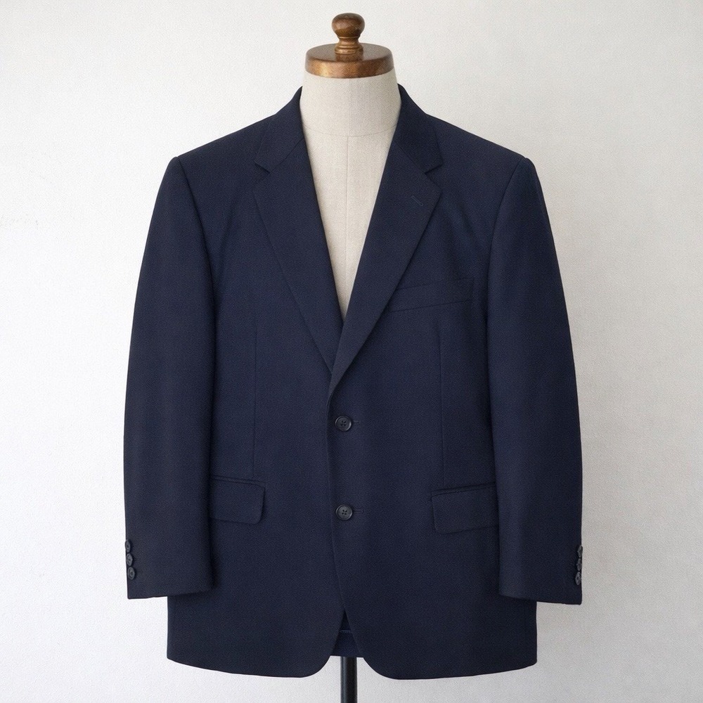 Vintage Burberrys Navy Wool Herringbone Blazer Japan 40R Equestrian
